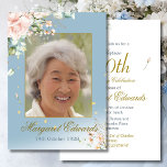 90th Floral Roses Blue Gold Elegant Photo Birthday Invitation<br><div class="desc">A 90th Birthday Floral roses Personal Birthday Invitation. The age can be changed for any age not just 90. A pretty roses and blue background. The information is easily changed to your own custom information with the word surprise able to be removed , the age changed and the date of...</div>