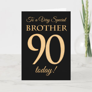 90th Gold-effect on Black, for Brother Birthday Card