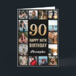 90th Happy Birthday Black and Gold Photo Collage Card<br><div class="desc">90th Happy Birthday Black and Gold Photo Collage Birthday Card. For further customisation,  please click the "Customise it" button and use our design tool to modify this template.</div>