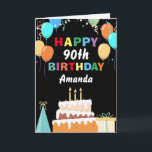 90th Happy Birthday Colourful Balloons Cake Black Card<br><div class="desc">90th Happy Birthday Colourful Balloons Cake Black with personalised name. For further customisation,  please click the "Customise it" button and use our design tool to modify this template.</div>