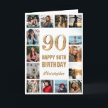 90th Happy Birthday Gold and White Photo Collage Card<br><div class="desc">90th Happy Birthday Gold and White Photo Collage Birthday Card. For further customisation,  please click the "Customise it" button and use our design tool to modify this template.</div>