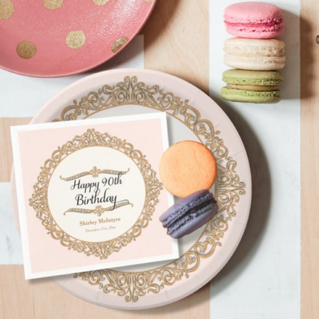 90th Happy Birthday Party Celebration Round Decor Napkin (Creator Uploaded)