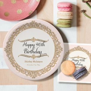 90th Happy Birthday Party Celebration Round Decor Paper Plate