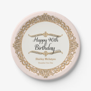 90th Happy Birthday Party Celebration Round Decor Paper Plate