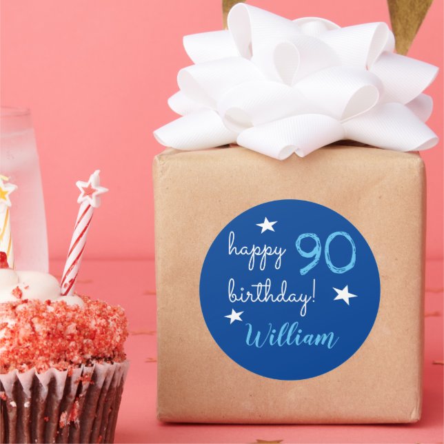 90th happy birthday Personalised blue Stickers (Party)