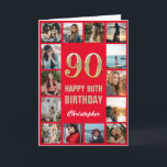 90th Happy Birthday Red and Gold Photo Collage Card<br><div class="desc">90th Happy Birthday Red and Gold Photo Collage Birthday Card. For further customisation,  please click the "Customise it" button and use our design tool to modify this template.</div>