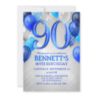 90th Mens Blue Birthday Invitation