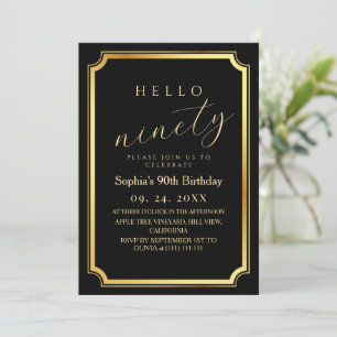 90th Modern & Minimal Black Birthday Party Invitation