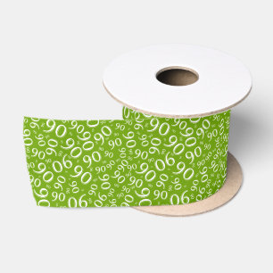 90th Modern Random Number Pattern Green/White Satin Ribbon