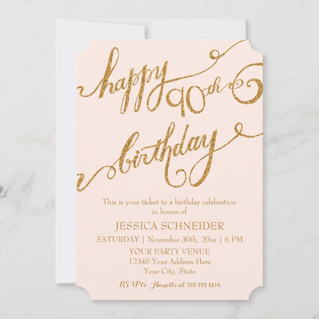 90th, Ninetieth Birthday Party Celebration Invitation (Front)