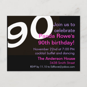 90th Ninetieth Ninety Birthday Party Postcard Invi