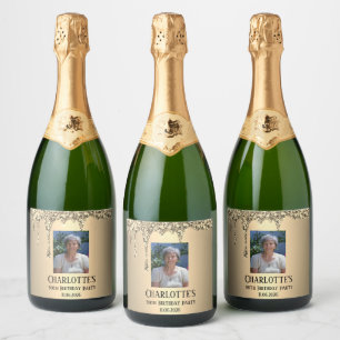 90th Ninety Elegant Birthday Party Gold Sparkling Wine Label