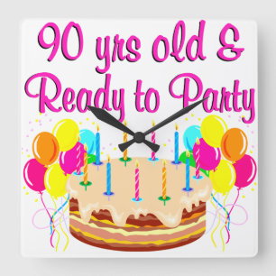 90TH PARTY GIRL SQUARE WALL CLOCK