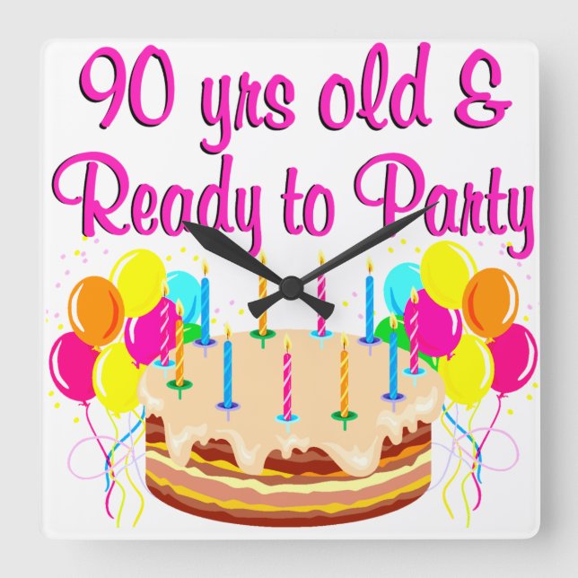 90TH PARTY GIRL SQUARE WALL CLOCK (Front)