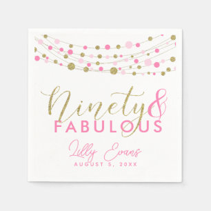 90th party paper napkin decoration, glitter teal