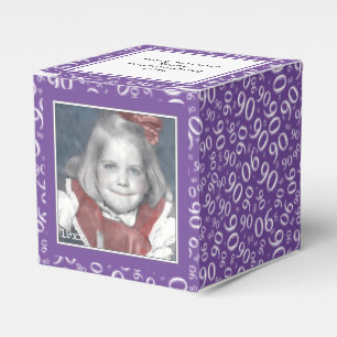 90th Photo Keepsake - Purple/White  Number Pattern Favour Box