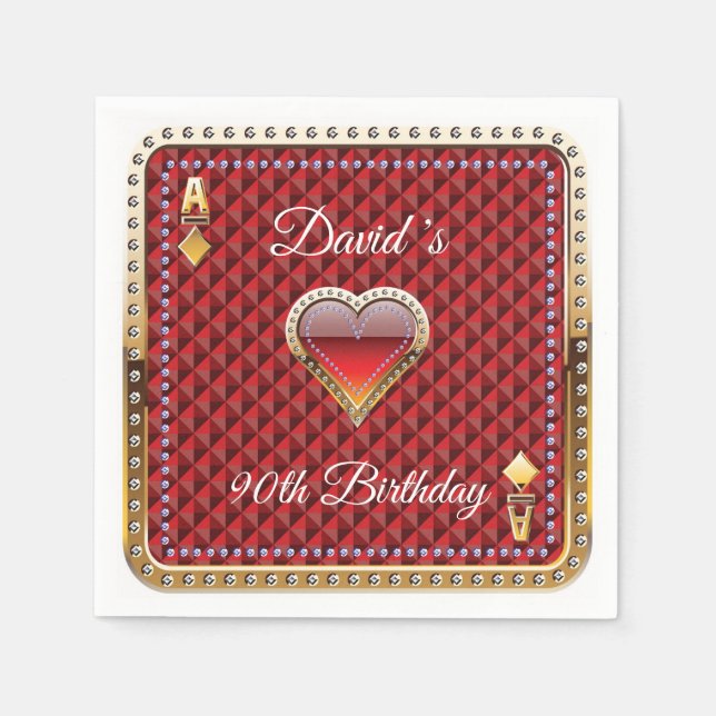 90th Poker Playing Card Casino Birthday Napkins (Front)