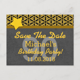 90th Save the Date Dark Grey Gold STARS G80C Announcement Postcard