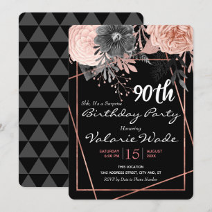 90th Suprise Birthday Party Pink Roses Invitation