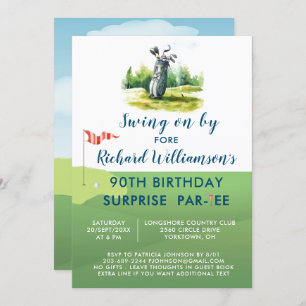 90th Surprise Birthday Party Men's Golf Theme Invitation