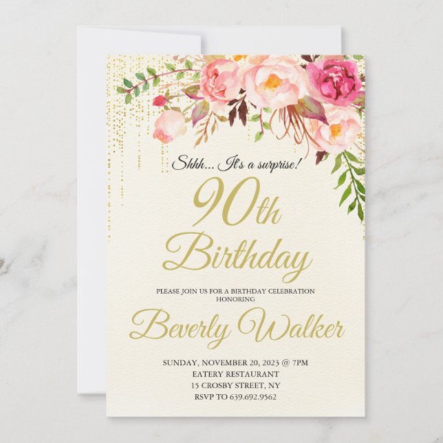90th Surprise Birthday Women Birthday Invitation (Front)