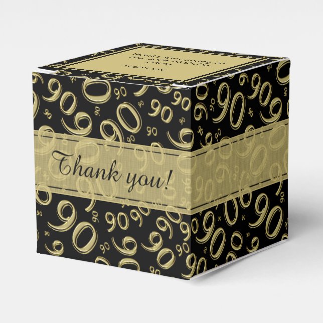 90th Thank You Birthday Black/Gold Number Pattern Favour Box (Front Side)