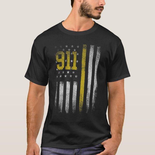 911 Dispatcher  Dispatch Us Flag Police Emergency  T-Shirt (Front)