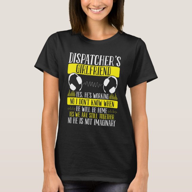 911 Dispatcher Girlfriend Gold Line Flag Emergency T-Shirt (Front)