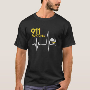 911 Dispatcher Heartbeat Police Thin Flag Patriot T-Shirt