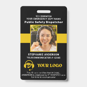 911 Dispatcher ID Custom Photo Thin Gold Line  Badge