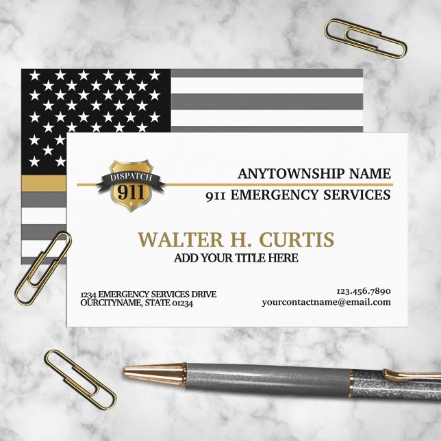 911 Dispatcher Thin Gold Line Flag Business Card (Creator Uploaded)