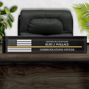 911 Dispatcher Thin Gold Line Flag Desk Name Plate