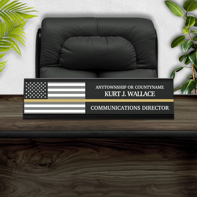 911 Dispatcher Thin Gold Line Flag Desk Name Plate (Creator Uploaded)