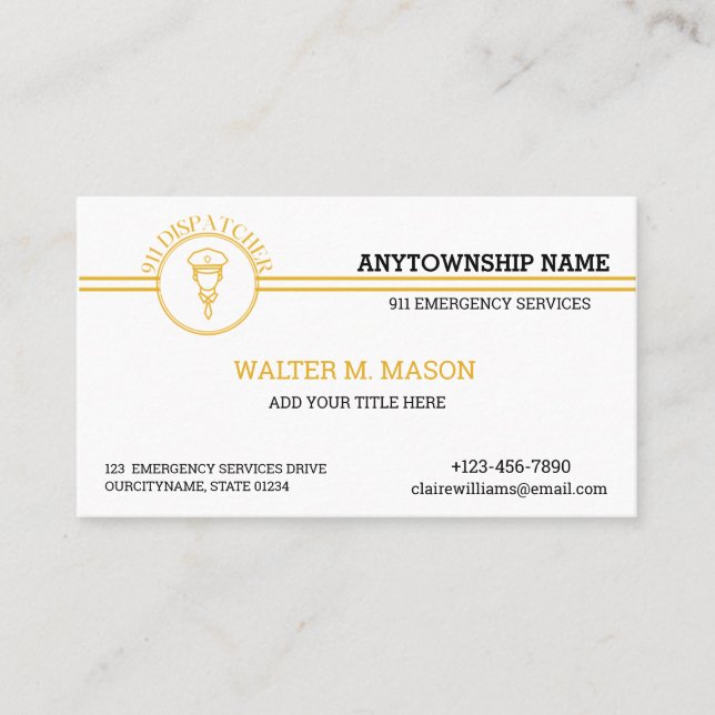 911 Dispatcher Thin Gold Line Stripes Flag  Business Card (Front)