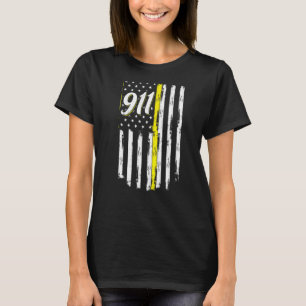911 Dispatcher Thin Yellow Line Police USA Flag T-Shirt