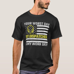 911 Dispatcher US Flag Thin Gold Line Emergency Di T-Shirt