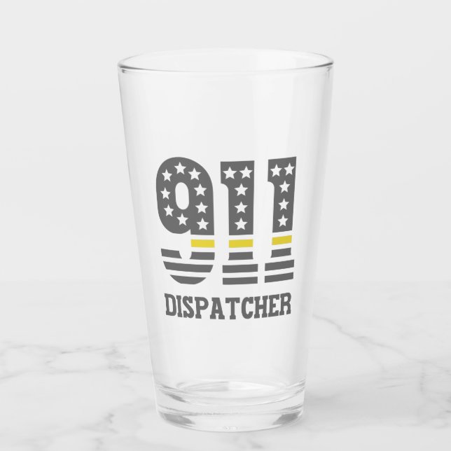 911 Dispatcher USA Flag Thin Yellow Line Emergency Glass (Front)