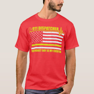 911 Dispatcher Week American Flag Gold Line Heroes T-Shirt