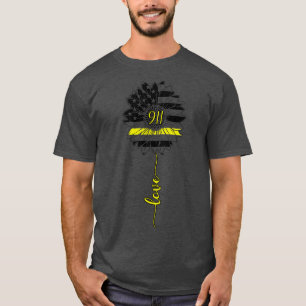 911 Dispatcher Week Distressed American Flag Sunfl T-Shirt