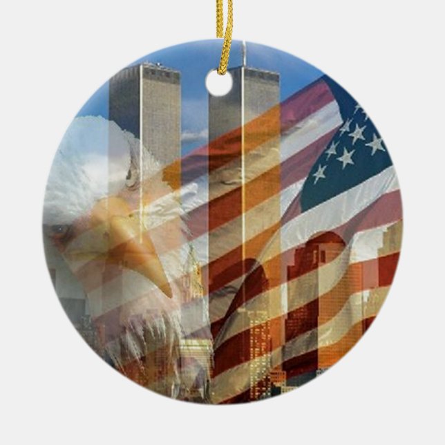 911 eagle flag towers ceramic tree decoration (Front)