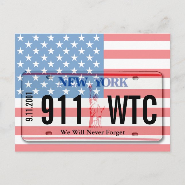 911 Memorial NY License Plate Flag Postcard (Front)