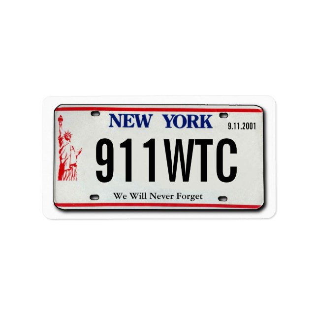 911 Memorial NY License Plate Label (Front)
