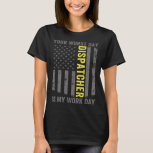 911 Operator US Flag Thin Gold Line Emergency Disp T-Shirt