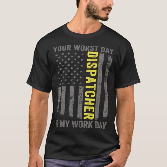 911 Operator US Flag Thin Gold Line Emergency Disp T-Shirt (Front)