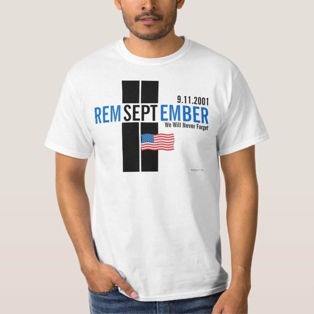 911 Remember September 11 Flag Blue T-Shirt (Front)