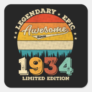 91 Year Old Bday 1934 Awesome 91st Birthday Gift Square Sticker