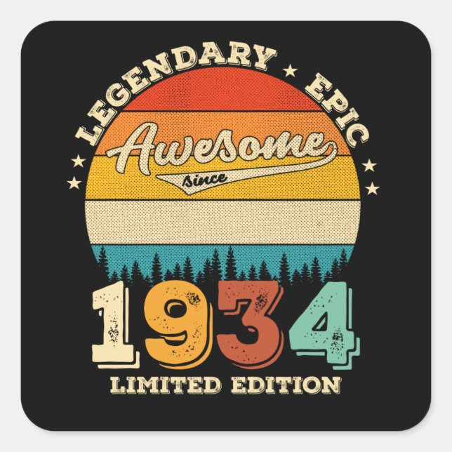 91 Year Old Bday 1934 Awesome 91st Birthday Gift Square Sticker (Front)