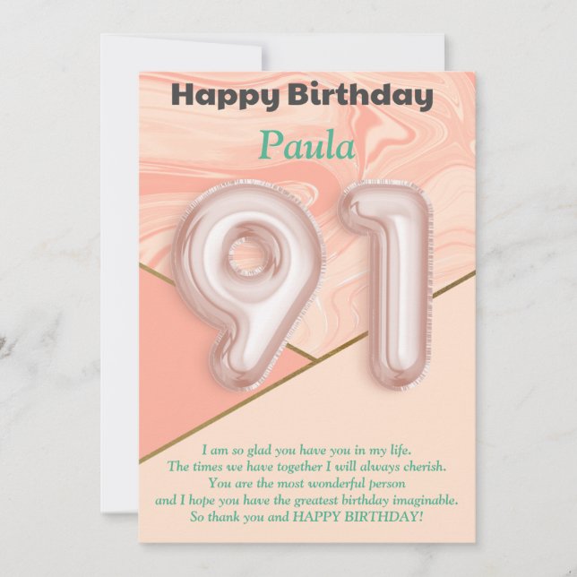 91 year old girls Happy Birthday card (Front)