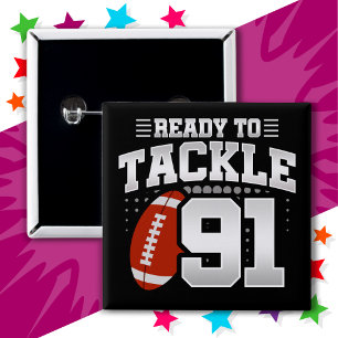 91 Year Old Tackle Football Party 91st Birthday 15 Cm Square Badge