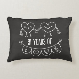 91st Anniversary Gift Chalk Hearts Decorative Cushion